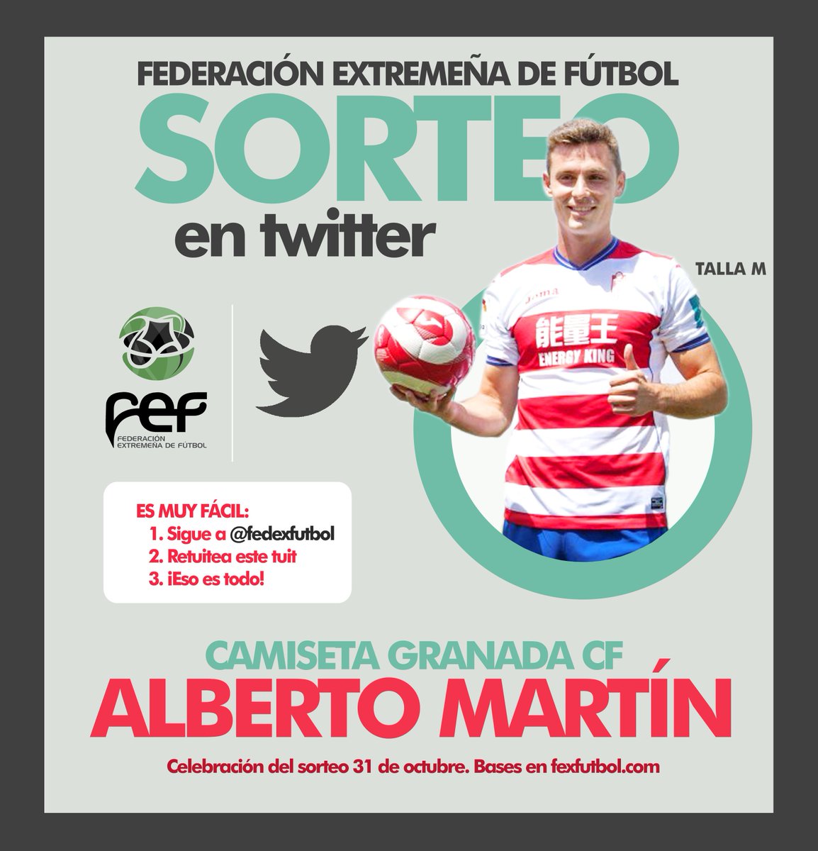 🎲¡SORTEO! | ✅Sigue a <a href="/FedExFutbol/">Fexfutbol</a>, 🔁Retuitea este tuit y gana 1 CAMISETA👕 de <a href="/albert6martin/">Alberto Martin</a>, el extremeño del @GranadaCdeF | Hasta el 31/10🎁