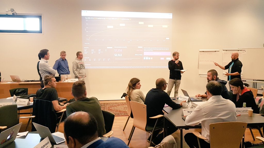 iamcoachwilly's tweet photo. Our participants pitched their results from the exercise using @PollenVC LTV calculator in class #gameexecutive #gamex2017 @AaltoENT @jlaes https://t.co/7zVs7tZ0Sk