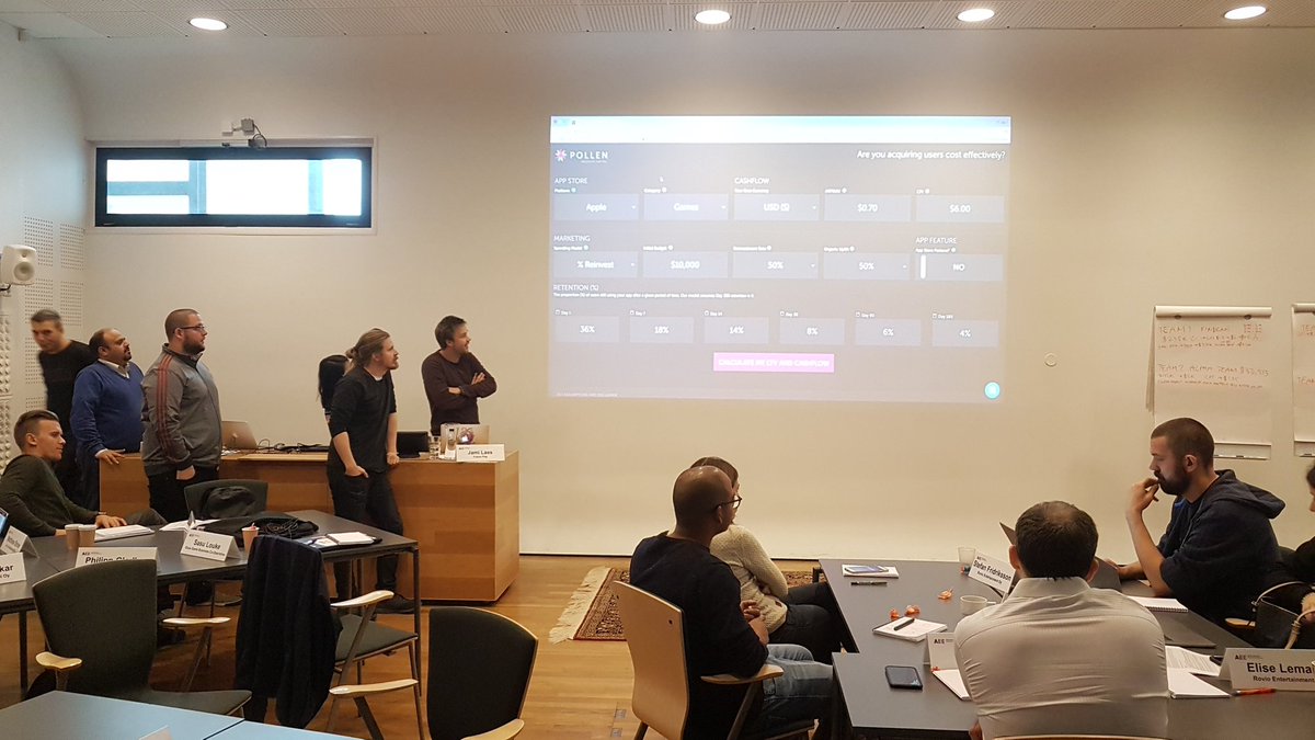 iamcoachwilly's tweet photo. Our participants pitched their results from the exercise using @PollenVC LTV calculator in class #gameexecutive #gamex2017 @AaltoENT @jlaes https://t.co/7zVs7tZ0Sk