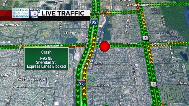 CRASH: I-95 NB & Sheridan St. Express lanes are blocked. #TRAFFIC https://t.co/FyVukEwFgQ