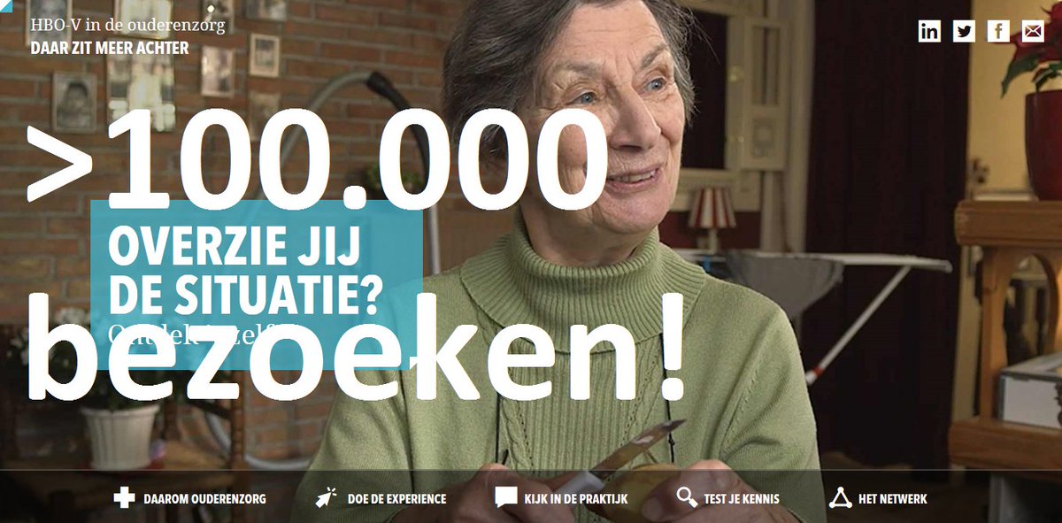 Trots! Al meer dan 100.000 bezoeken gebracht aan daarzitmeerachter.nl! <a href="/Daarzitmeer8er/">Daarzitmeer8er</a> @ActiZbrancheorg <a href="/VenVN/">V&VN</a> #hbov #ouderenzorg