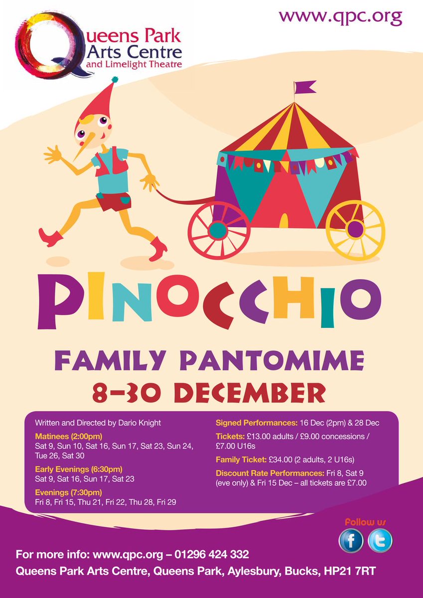 queensparkarts's tweet photo. Tickets for this year's #panto are selling faster than ever! Book your #Pinocchio tickets now before it's too late! #Aylesbury #QPCpanto https://t.co/SqDJ77K9iP