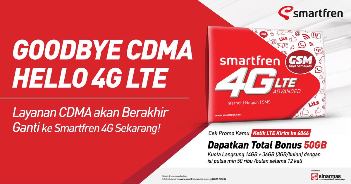 smartfrenworld's tweet photo. Siapa yang belum pindah dari CDMA ke Smartfren 4G? Ada Bonus 50 GB!

Kira-kira, bonus gede gitu kamu pake buat apa nih, Gen4G? #BaruTahukan https://t.co/93t4SCCluX