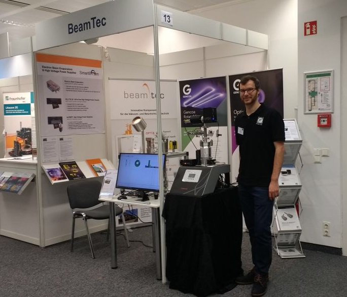 GencoaLtd's tweet photo. Gencoa's Florian Meyer exhibiting with agents Beamtec at the opening day of #V2017 in Dresden. #vacuumcoating #surfacetechnology https://t.co/to1WQlwIfb