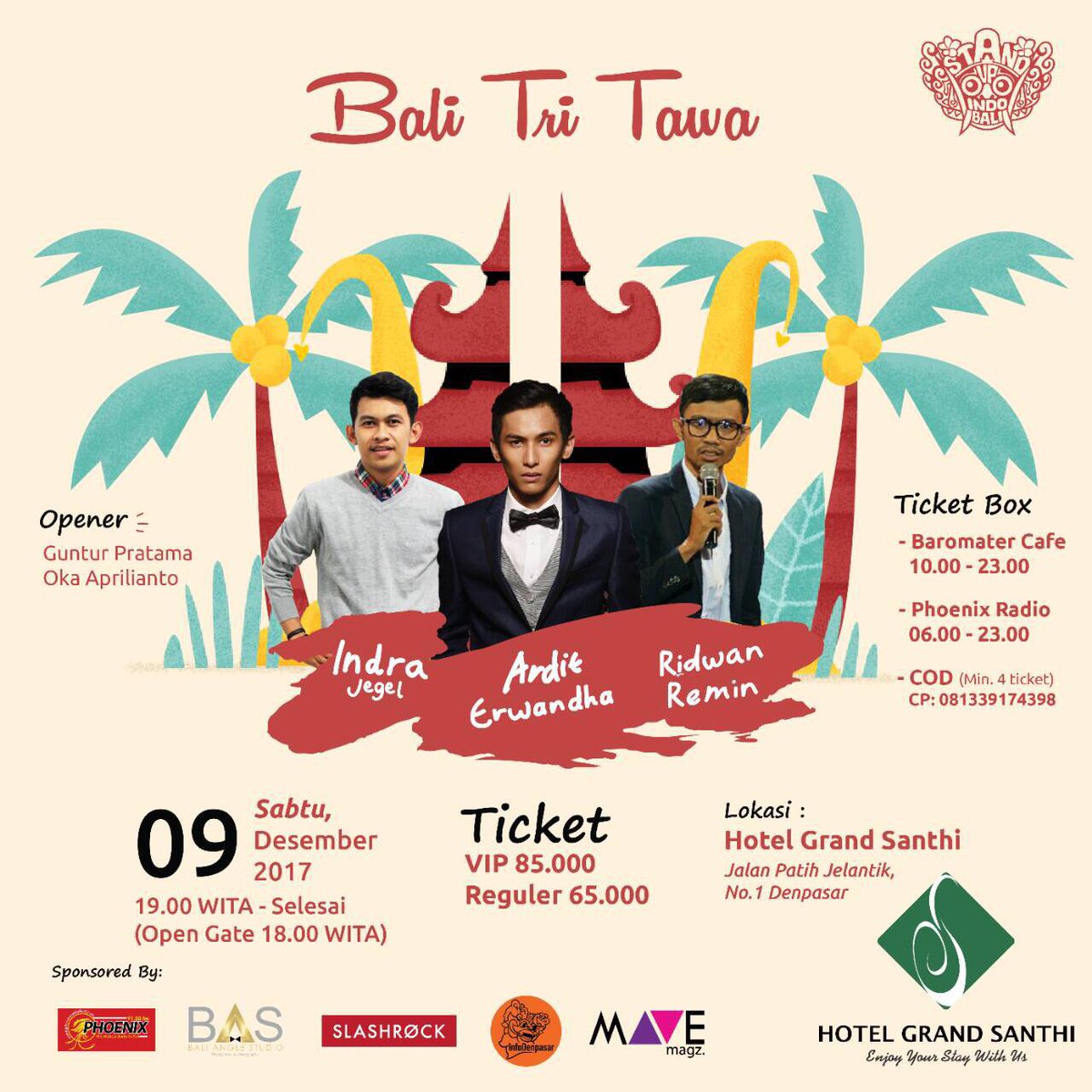 jayanthipemayun's tweet photo. Go get your tickets on Friday! @StandUpIndoBALI #BTT2017 #hotelgrandsanthi https://t.co/deXBtZ7cKg