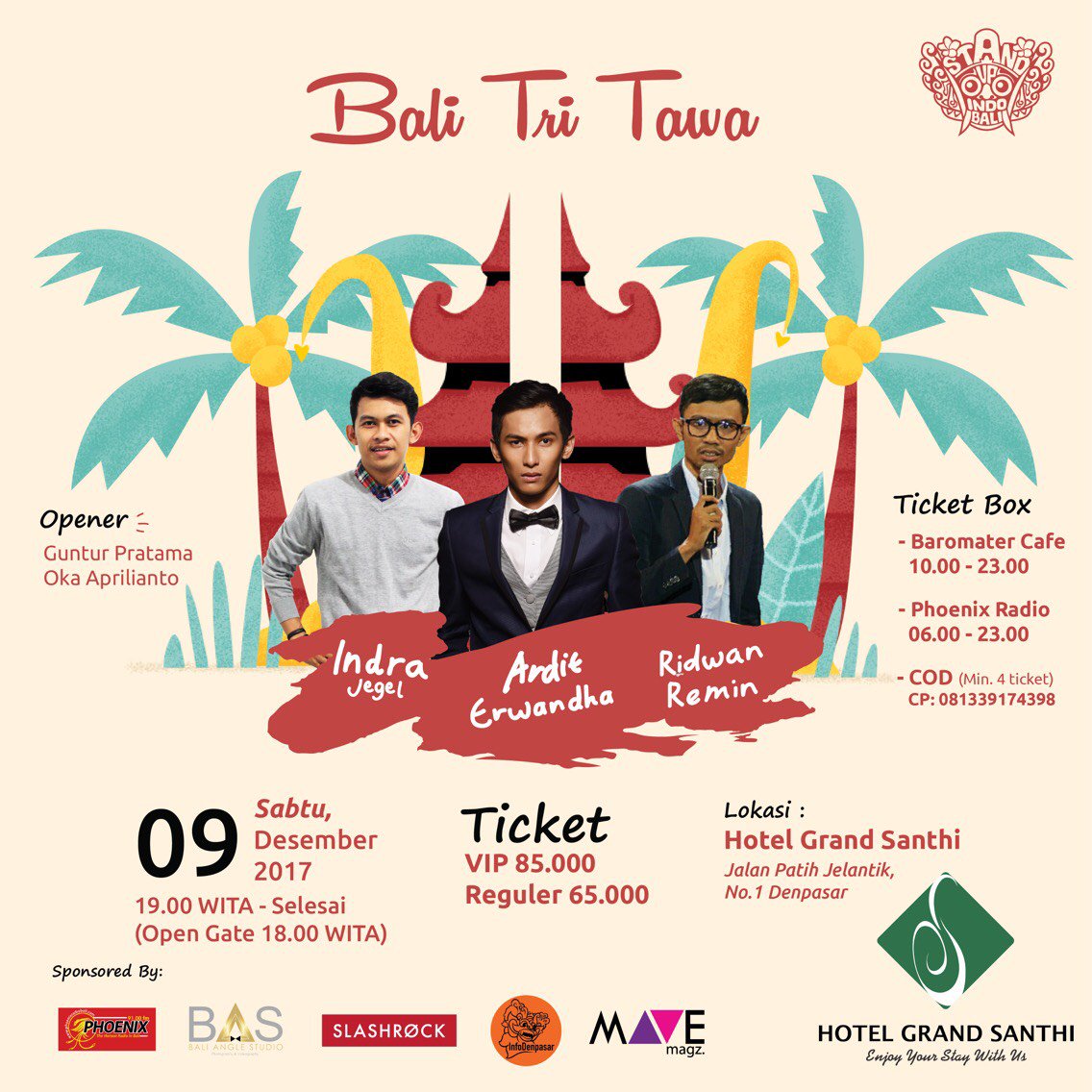 StandupindoBali's tweet photo. persembahan akhir tahun dari kami
#BaliTriTawa2017 #BTT2017 #HotelGrandSanthi #vivalakomtung https://t.co/L9itD71djA