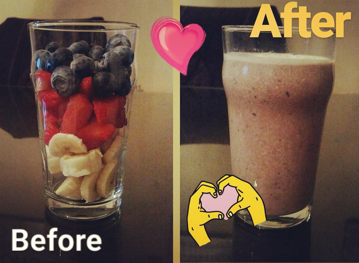 From_Fiona's tweet photo. Breakfast today! A glass of fruit then voila: whizz up with #soymilk &amp; soy #protein vitamin shake, gives me a lush smoothie! 🍌🍓🍇#flpireland https://t.co/0bUdzw122f
