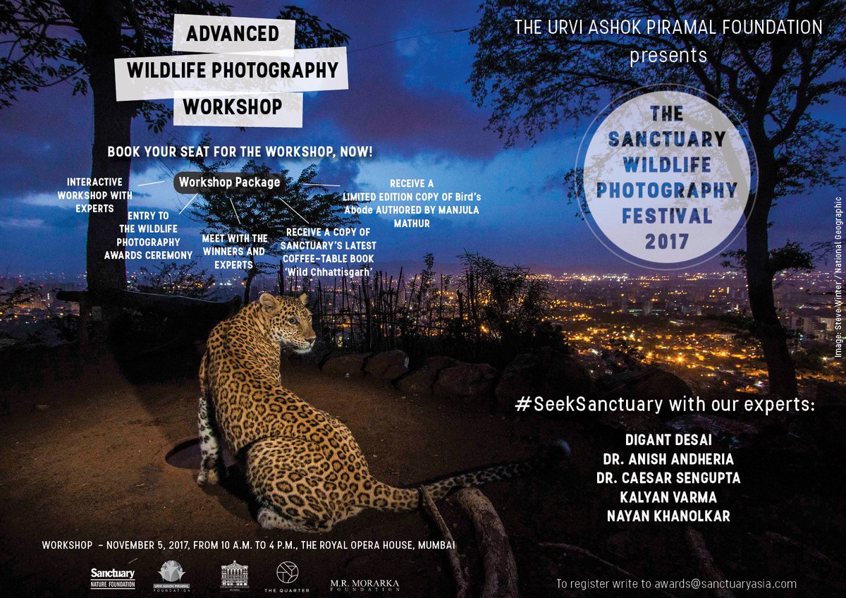SanctuaryAsia's tweet photo. Photographers, come #SeekSanctuary at our intensive technical workshop with an exceptional panel of experts and award-winning photographers. https://t.co/x6UHHQyEew
