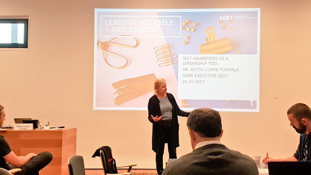 iamcoachwilly's tweet photo. Leading yourself & others: Self-awareness as a leadership tool & its implications in #gamedev lecture by @RiittaLT #gameexecutive @AaltoENT https://t.co/trxzJS0v31