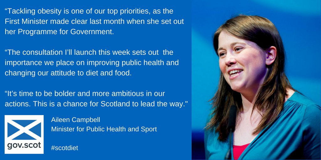 scotgovhealth's tweet photo. Public Health Minister @ClydesdAileen will launch a consultation on a new @scotgov diet &amp; obesity strategy this Thursday #scotdiet https://t.co/qW3ElXqBo6