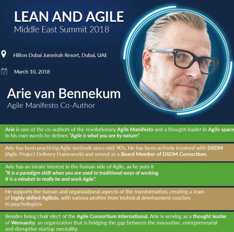 #SaveTheDate Lean and Agile ME Summit 2018 2018.meagile.com w/ <a href="/arievanbennekum/">Arie van Bennekum</a>, Co-author of the #Agile Manifesto