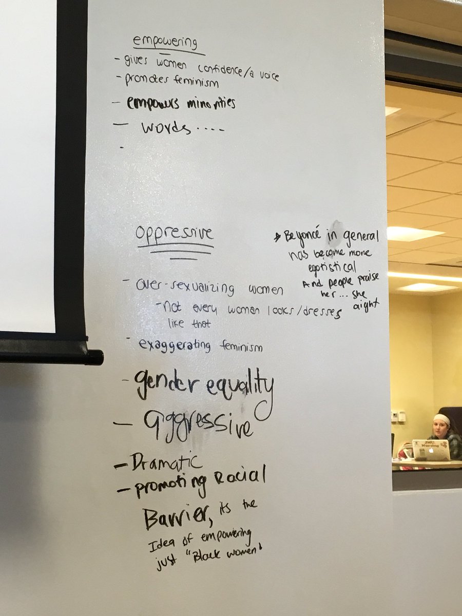 pereztx135's tweet photo. Some people find Beyoncé’s “who run the world” to be more oppressive than liberating. I think the opposite, hbu? #JMUmused 10/17 https://t.co/3Vk3c9vJeW