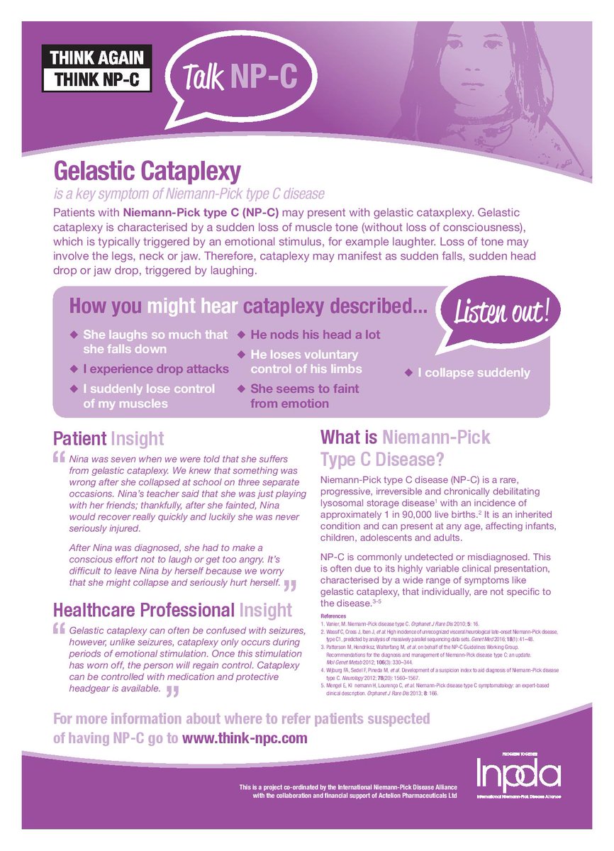 ThinkNPC's tweet photo. The #TalkNPC symptom card shows how gelastic cataplexy can be described. How else would you describe it? #NPCAwareness https://t.co/3TIUpDpIHb