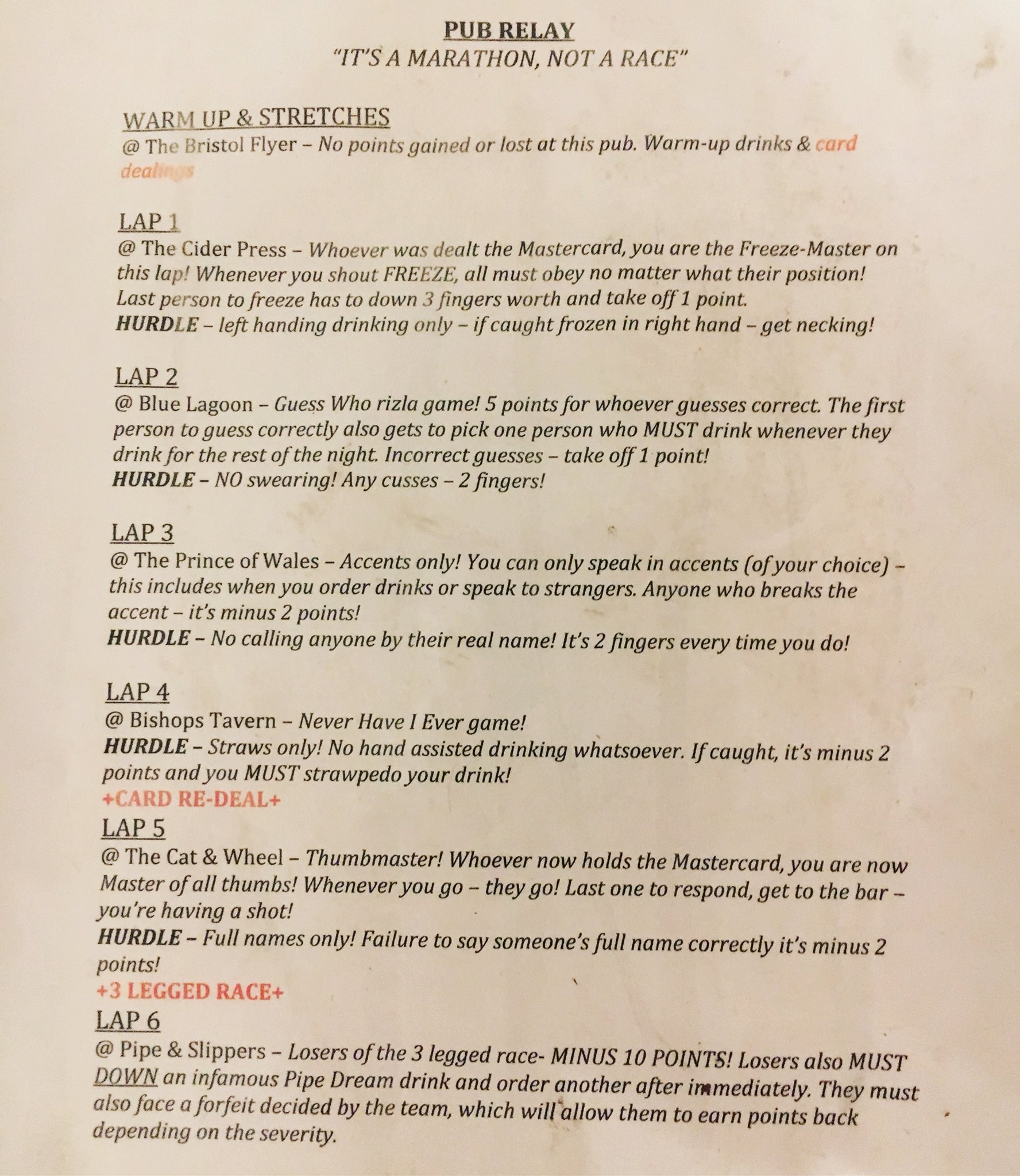 The Pipe & Slippers on Twitter: "Someone left their awful pub crawl rules  with us on the weekend. At least they went to the effort of laminating  it... https://t.co/BNvSn5Ilze" / Twitter