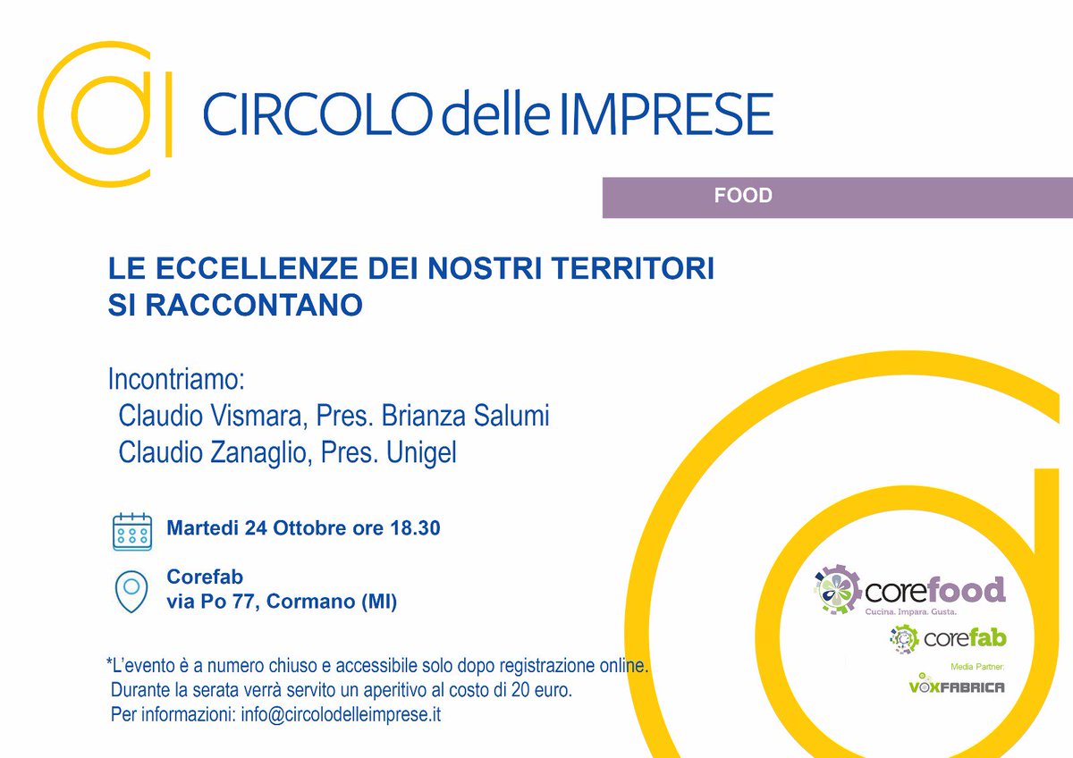 Sergio_Ben's tweet photo. Ci vediamo questa sera ore 18.30 a Cormano (Mi)
@CircoloImprese #food #reteimprese https://t.co/R1mHe3ME9O
