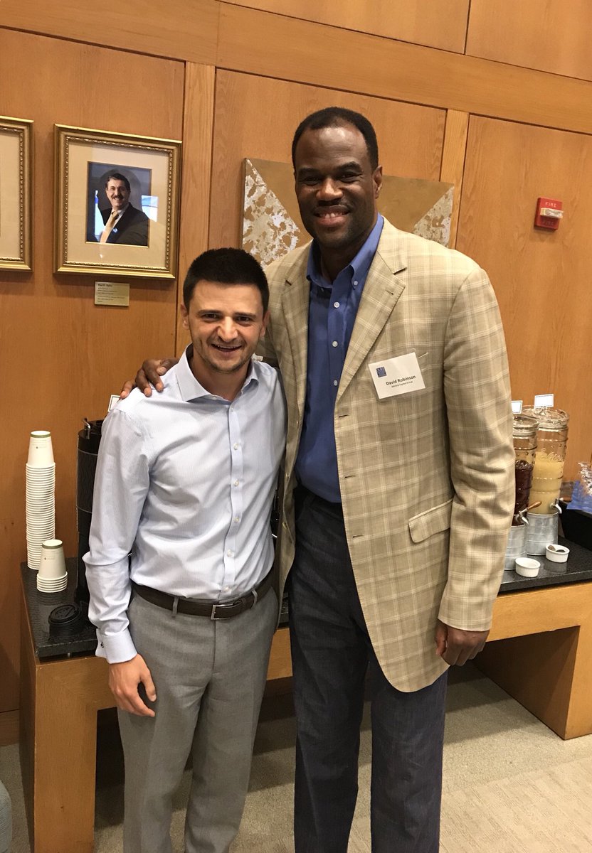 MichaelBulzan's tweet photo. What an honor to meet (and briefly inconvenience) one of my favorite NBA players ever, @DavidtheAdmiral at @DukeFuqua today. Thank you, sir! https://t.co/UMUvEXviwJ