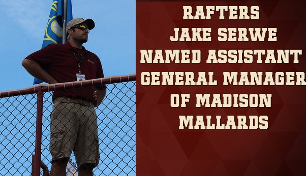 RoscoPRafter's tweet photo. Rafters announce AGM Jake Serwe has been named AGM of Big Top Baseball’s sister team the @MadisonMallards. https://t.co/kzVy4d19jP https://t.co/QgVGHE6EkF