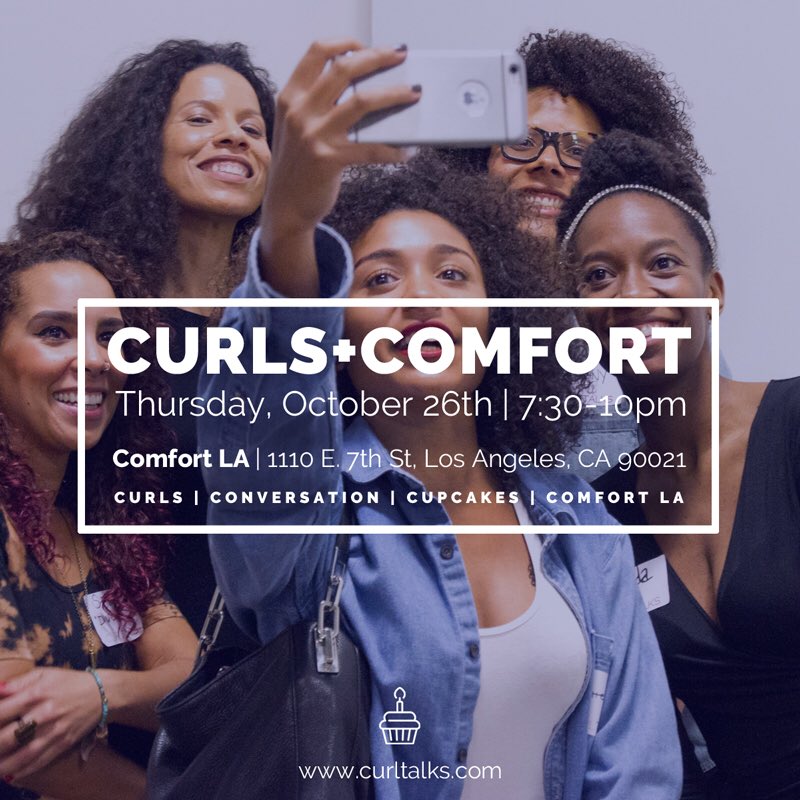 CurlTalks's tweet photo. CurlTalks is turning 1!🎉Join us this Thurs. @ #ComforLA in #DTLA for a chill get together! Grab a plate + a celebratory cupcake!#naturalhair https://t.co/JnOs1R6Z59