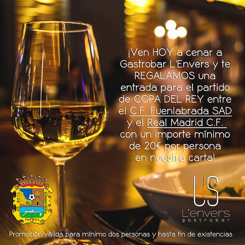 GastroLenvers's tweet photo. Ven HOY a cenar y con un importe sup a 20€, REGALAMOS una entrada para el partido de #COPADELREY entre el @CFuenlabradaSAD  y el @realmadrid https://t.co/yAYLiw1VZL