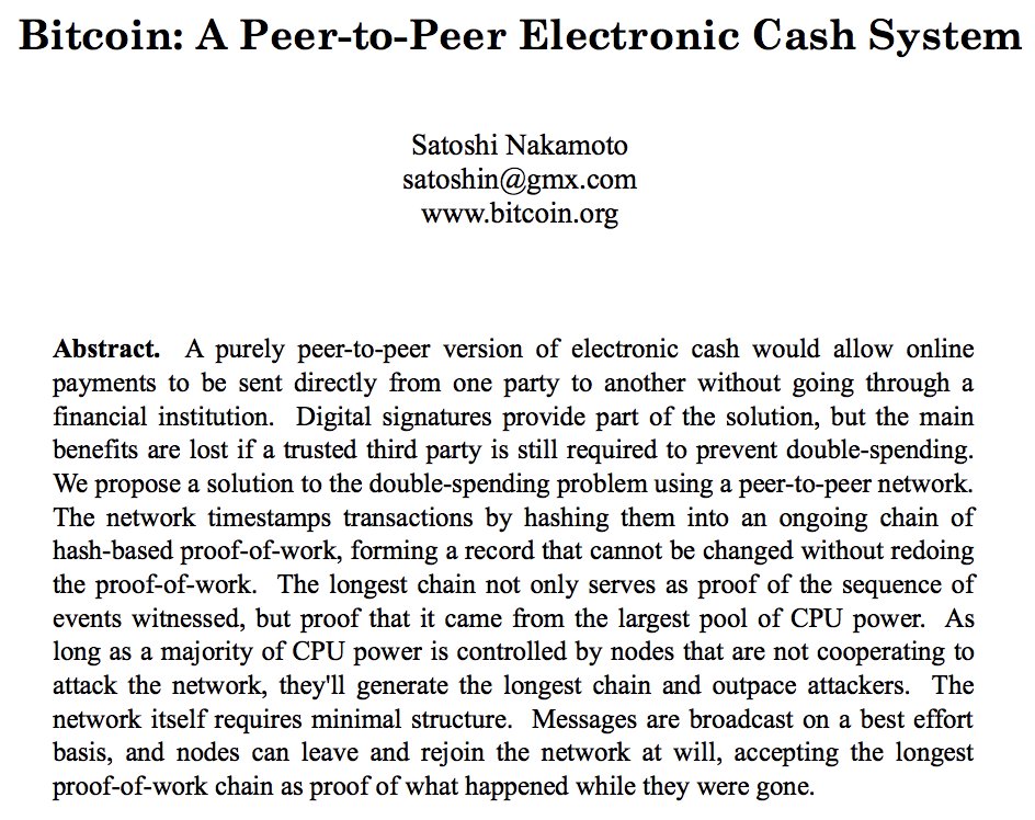 Bitcoin: peer to peer version of electronic cash. You can read the original whitepaper describing it here:  https://bitcoin.org/bitcoin.pdf 