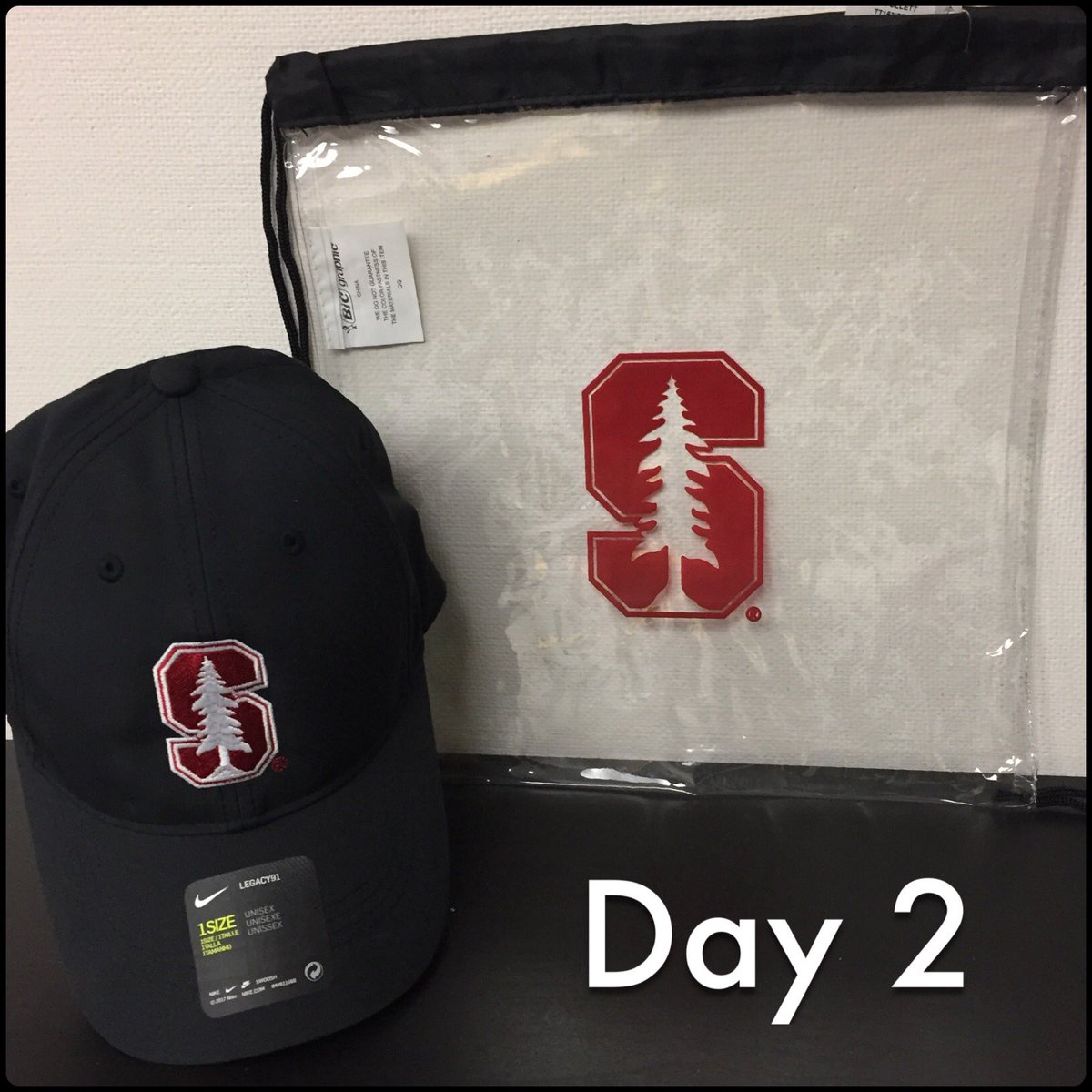 StanfordBkstr's tweet photo. Congrats to @bagginsindeed for winning the prize for Day 1!

Today's prize is a Nike Dri-Fit hat &amp; clear bag! 

#GoStanford 🌲 https://t.co/F0jPbklOuZ