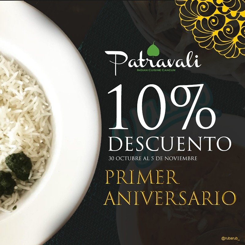 patravaliMX's tweet photo. #FelizMartes ¡Festeja con nosotros nuestro primer aniversario del 30 de octubre al 5 noviembre con un 10% de descuento!🇮🇳
 #Indian #Cuisine https://t.co/Gbwu2t56cT