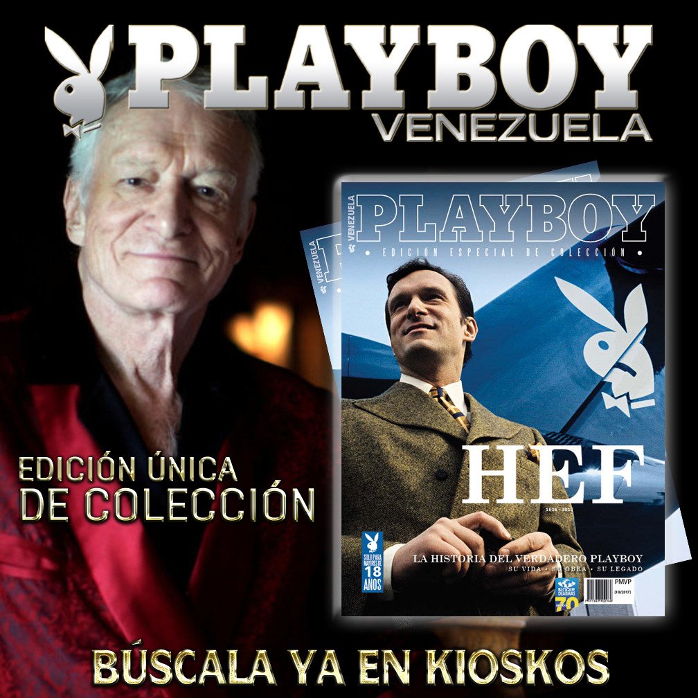 micocinavzla's tweet photo. Ya a la venta el especial de colección de #HugHefner de la revista @PlayboyVzla . Con datos nunca revelados, entrevistas exclusivas y más https://t.co/prvVU3Nfct