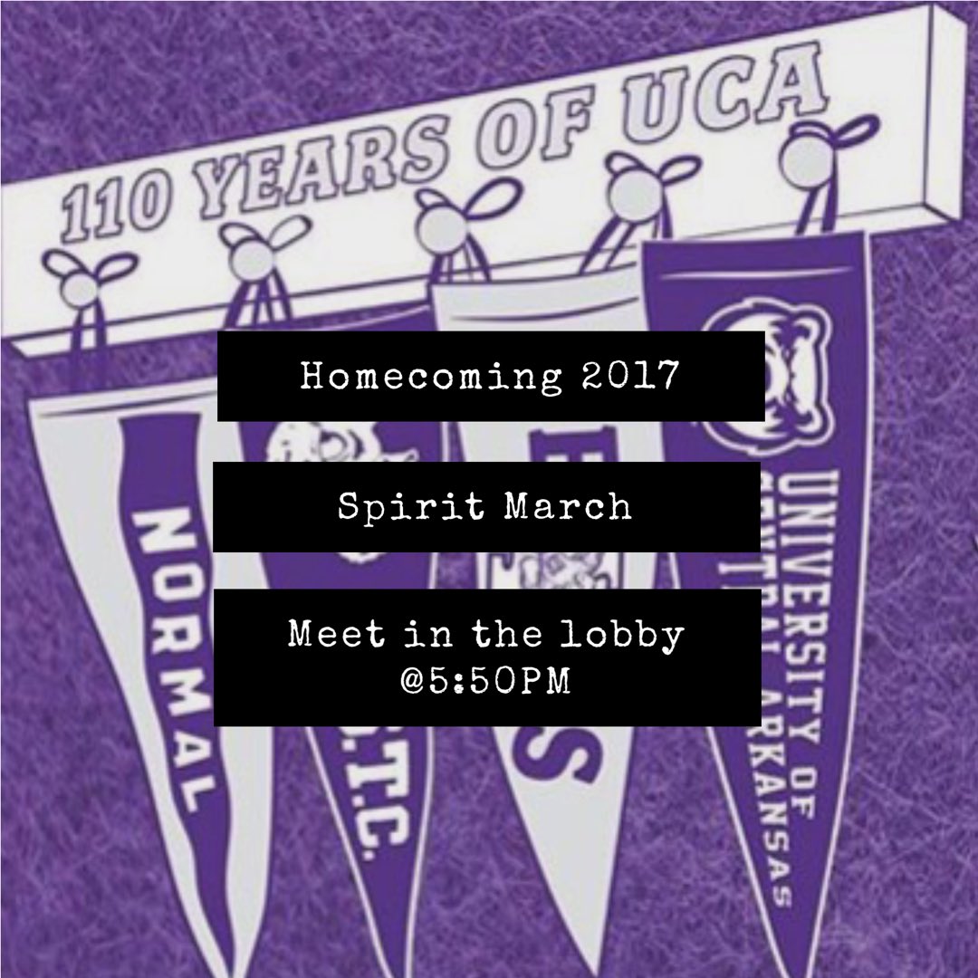 UCAHPaW's tweet photo. Join us in the lobby @ 5:50PM for the Spirit March (followed by the pep rally) 💜 https://t.co/1DUQHnc8YC