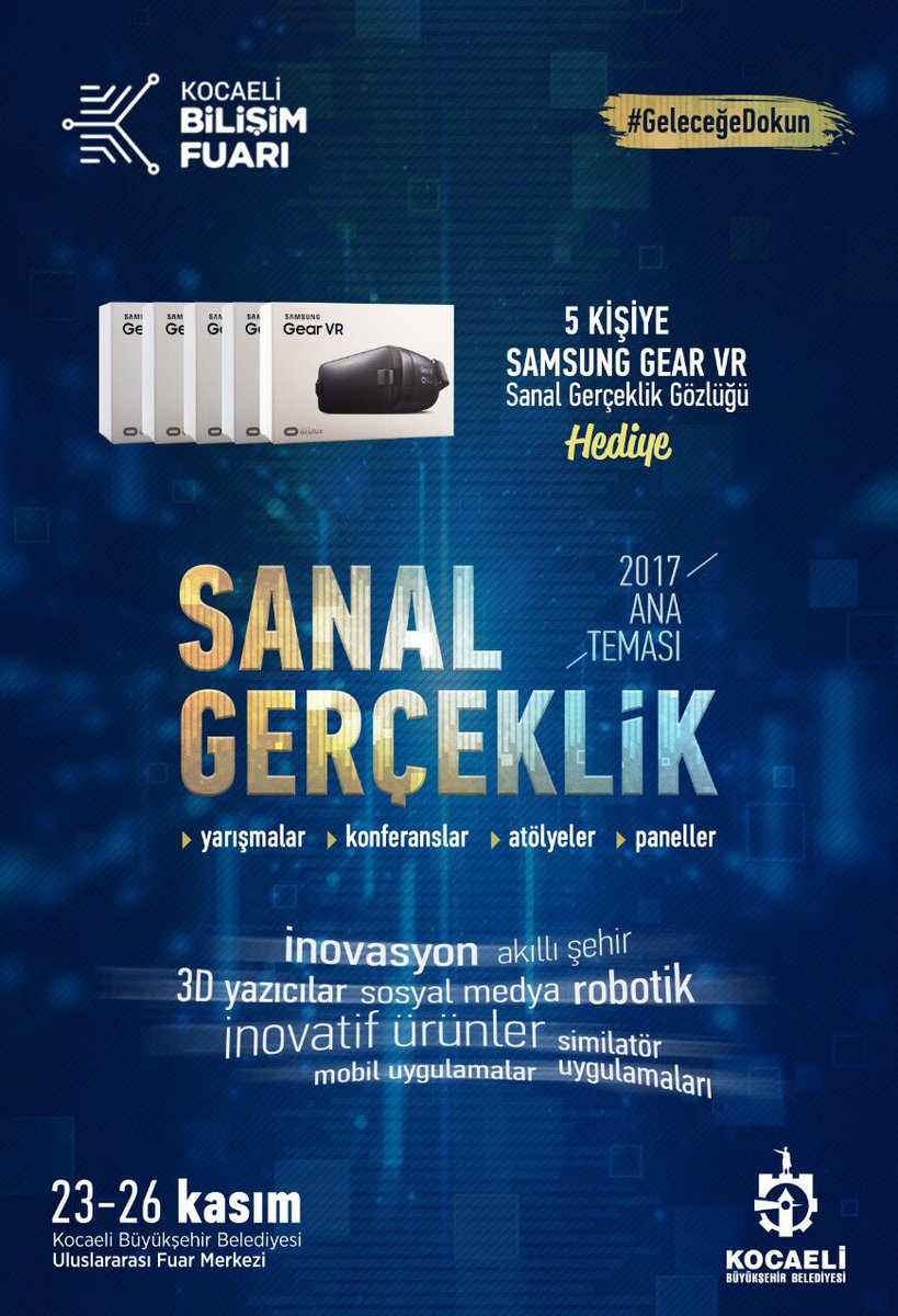 Bu paylaşımı RT ederek sayfamızı takibe alanlar arasından 5 kişiye Samsung Gear VR Sanal Gerçeklik gözlüğü hediye ediyoruz. #GeleceğeDokun