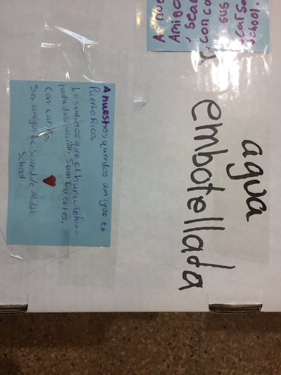 srstevejackson's tweet photo. 6th and 8th graders packing boxes and writing notes for Puerto Rico. Our supply drive ends Thursday!
#ScarsdaleMSPride #ScarsdaleWL https://t.co/ikxKQ9nhsa