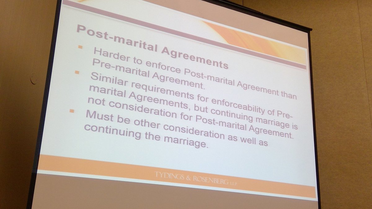 CarolynMcC's tweet photo. Much harder to enforce a post-marital agreement. #stillman #pfp17 @MACPA 
Can't threaten divorce to get spouse to sign this. https://t.co/qALThW7tHG