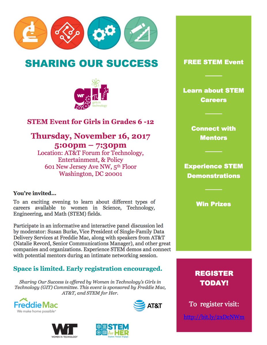 GirlsInTech_WIT's tweet photo. Sign up for #GITSOS🙋! It’s a #free #STEM event for girls in grades 6-12 in the DC area ‼️
📍Registration: https://t.co/wYIwWE1HoJ https://t.co/XPr2YKfj9m