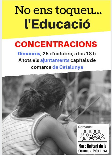Avui a les 18h totes davant dels nostres ajuntaments!
#NoEnsToqueuLeducació
#Noal155
#DefensemLaNostraEscola