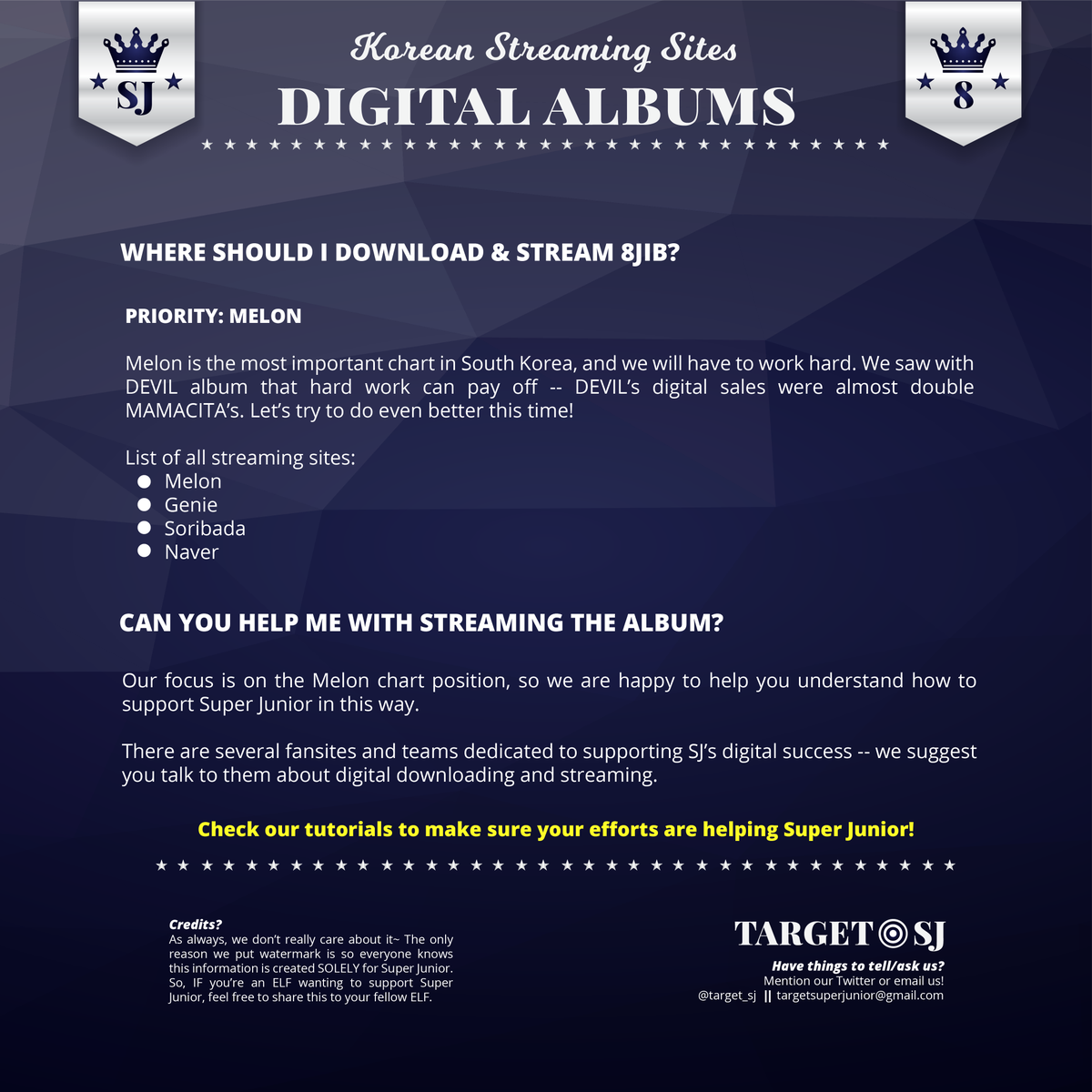 Target_SJ's tweet photo. [#PLAY]
DIGITAL ALBUM INFO

⚠️ Please try to support SJ on the Melon chart!

Links to tutorials for Melon: https://t.co/Z1gVKZmGQE https://t.co/8F3PCyfTbo