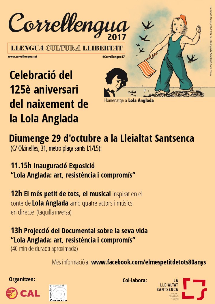 ElMesPetitdTots's tweet photo. Aquest diumenge celebrarem el 125è aniversari de Lola Anglada a la Lleialtat Santsenca amb una exposició, un documental i el nostre musical! https://t.co/46W2Mr0MuH