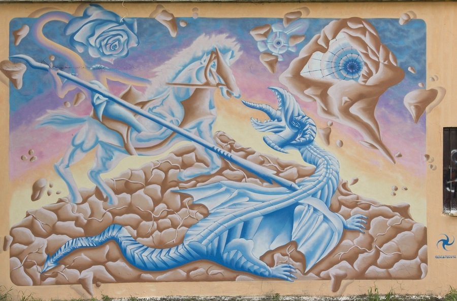 globalstreetart's tweet photo. Here's one for all the #fantasy lovers! Painted by #gestafuture in #Rome . Who do you think will win this #battle? ๐ฆ๐น๐ #streetart #urbanart https://t.co/zOYe6UReF0