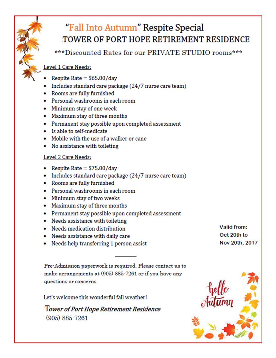 TowerofPortHope's tweet photo. Respite Services Offered at the Tower of Port Hope Retirement Residence https://t.co/og6tefKATe