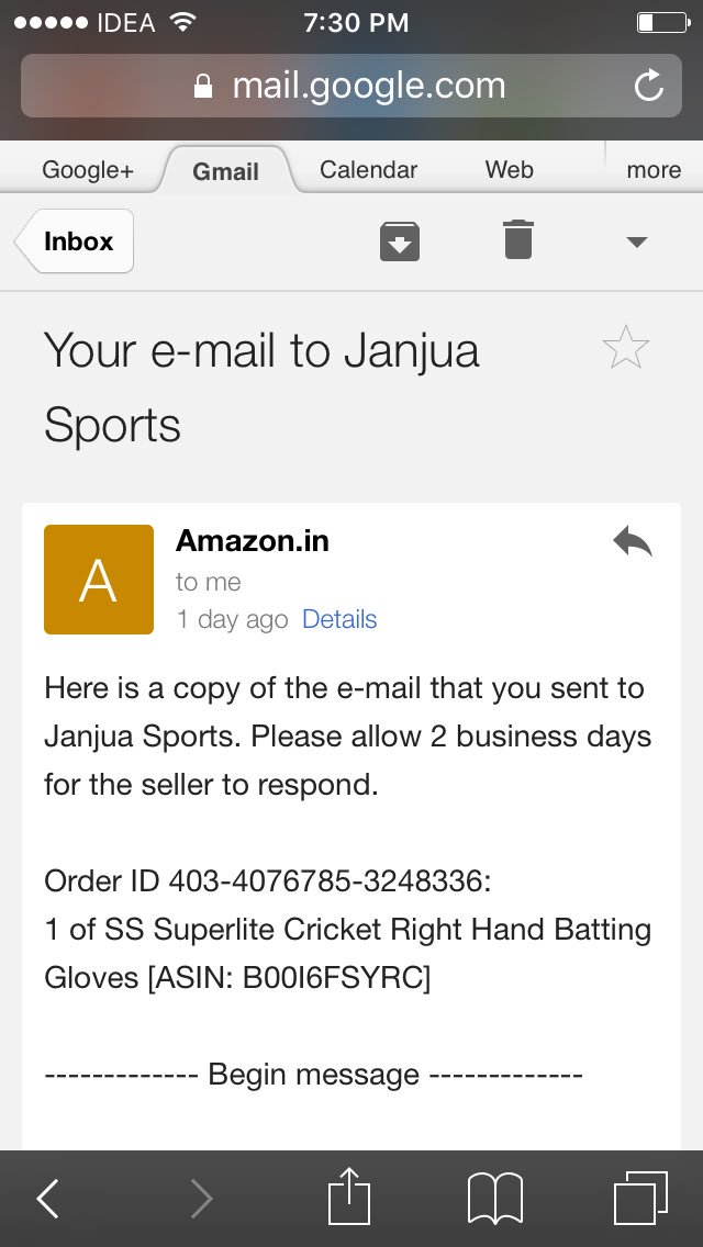 AnishaR5's tweet photo. @amazonIN I had ordered cricket gloves two days ago and then i received a mail saying i had requested a cancellation even though i did not. I had already paid for the order online. Please help me with this problem. https://t.co/UzZHlLvyJ6