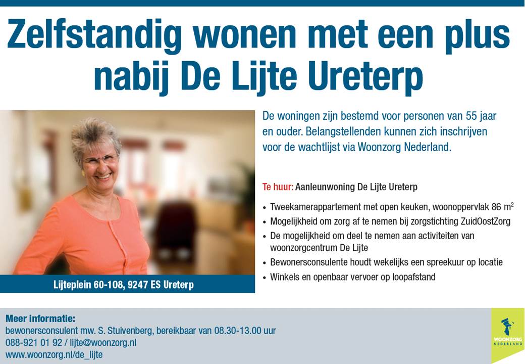 Wonen nabij De Lijte #Ureterp / mogelijkheid tot zorg van <a href="/zuidoostzorg/">ZuidOostZorg</a> / deelname activiteiten woonzorgcentrum / winkels op loopafstand