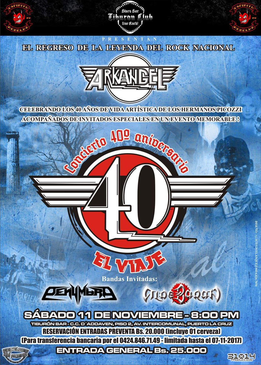 metalimperiovzl's tweet photo. #Eventos

@TiburonClubBB  Puerto La Cruz.
Concierto 40 de aniversario. #ARKANGEL
Bandas invitadas: @PenumbraVzla + #Aldebaran 
Sábado 11/11 https://t.co/4VwD7AN6hk
