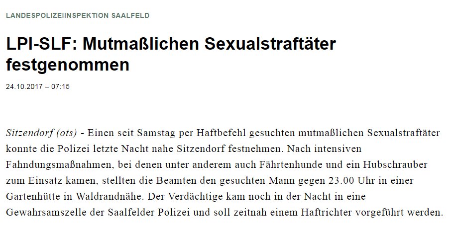 PublicSexCrimes's tweet photo. #Sitzendorf: Nach einer Sexualstraftat wird der mutmaßliche Täter bei einer Intensivfahndung mit Hubschrauber und Fährtenhunden gefasst https://t.co/TznMWx77CT