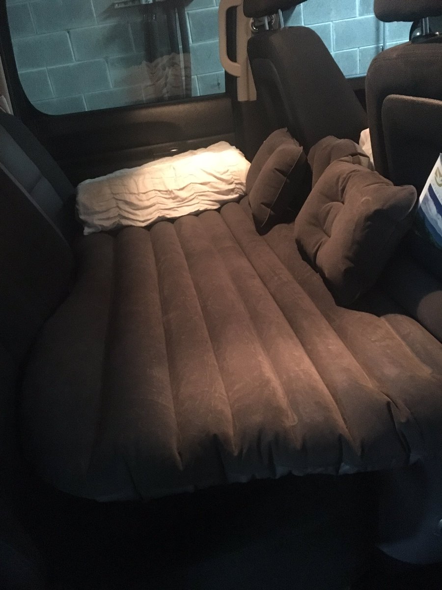 hsc458's tweet photo. When your dad buys you a backseat airmattress so you can take naps in your truck. 😂 #commuterlyfe https://t.co/e8RRSN1ovA