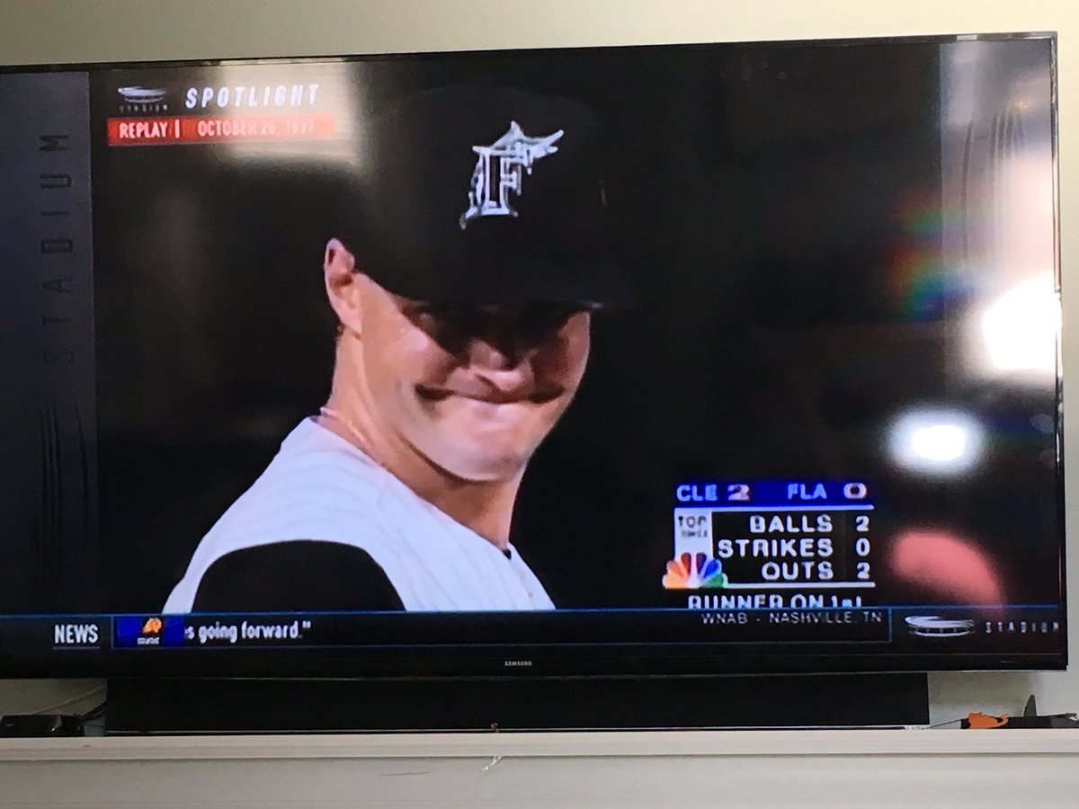 katymorganwx's tweet photo. Before the #WorldSeries on @FOXNashville tonight... stepping back in time watching the ‘97 series playing on the #CW58.2 This is great https://t.co/7WTzyHQjt2