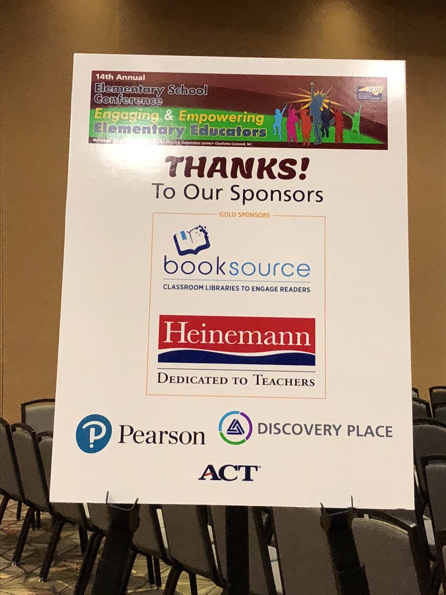 lisapags321's tweet photo. Thank you to our wonderful sponsors! @TheBooksource @HeinemannPub @ACT @discoveryplace @pearson #ncaee2017 @ncaee1 https://t.co/6FzLgPKMU8