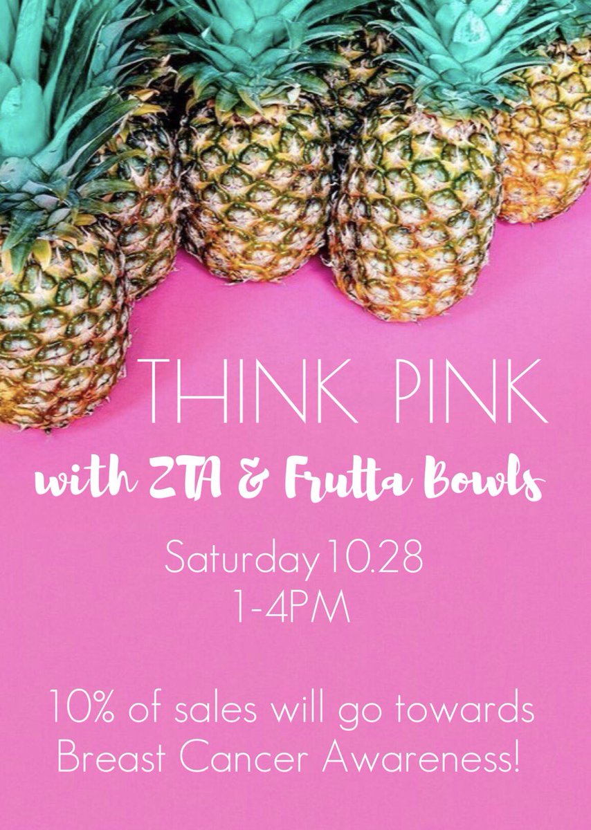 MU_ZTA_KN's tweet photo. This SATURDAY we are teaming up with @FruttaBowls Asbury Park to raise money for Breast Cancer Awareness! #ThinkPink #ThinkZeta ๐ https://t.co/IKU0ZwrEmR