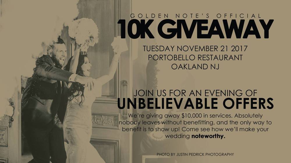 njwedding's tweet photo. #SaveTheDate for Golden Note's 10K #Giveaway at Portobello Restaurant in #Oakland, #NJ! View details https://t.co/oMJ0J9Q5pG #njwedding #djs https://t.co/NiQhyv6t0S