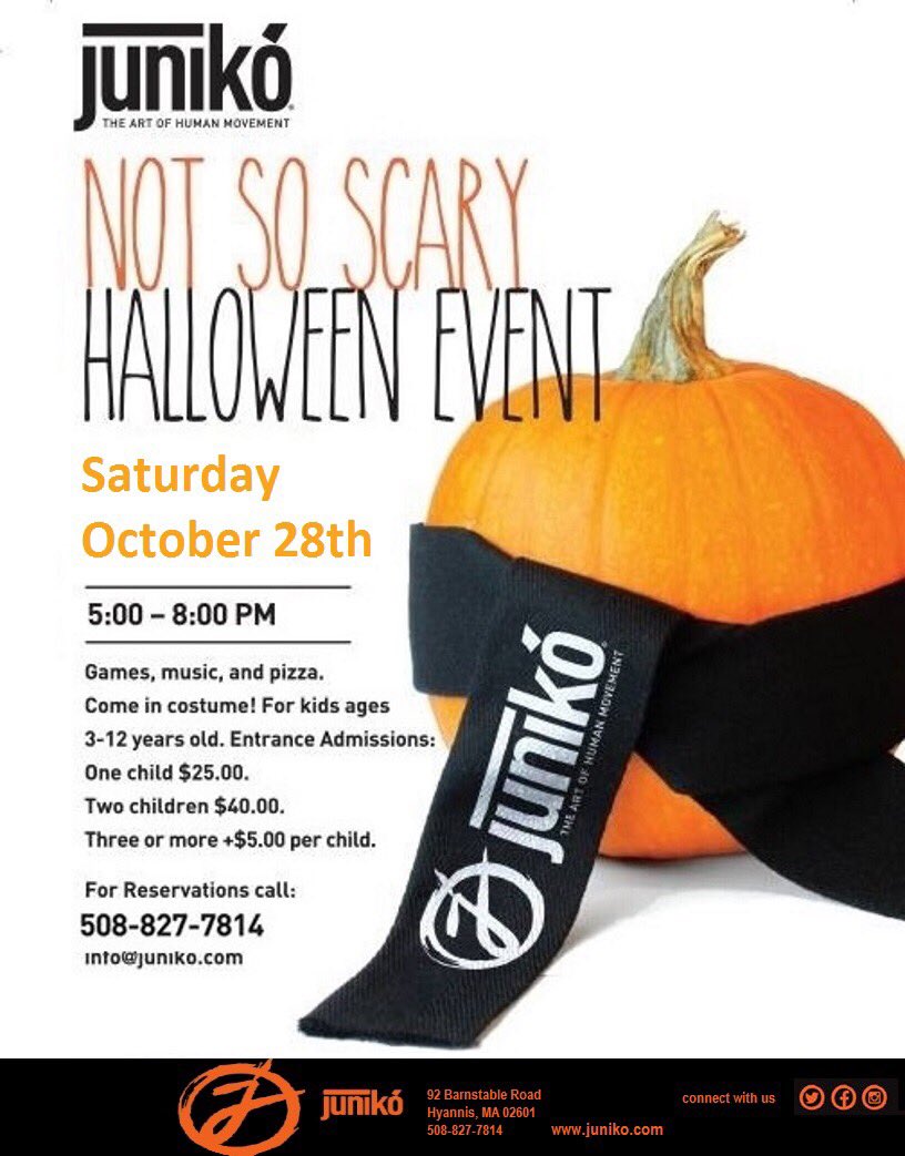 JunikoHyannis's tweet photo. Join us at Juniko Hyannis for our Not So Scary Halloween Event on Sat, 10/28, 5-6pm. For more information call 508-827-7814. #junikohyannis https://t.co/51GIR8aoon