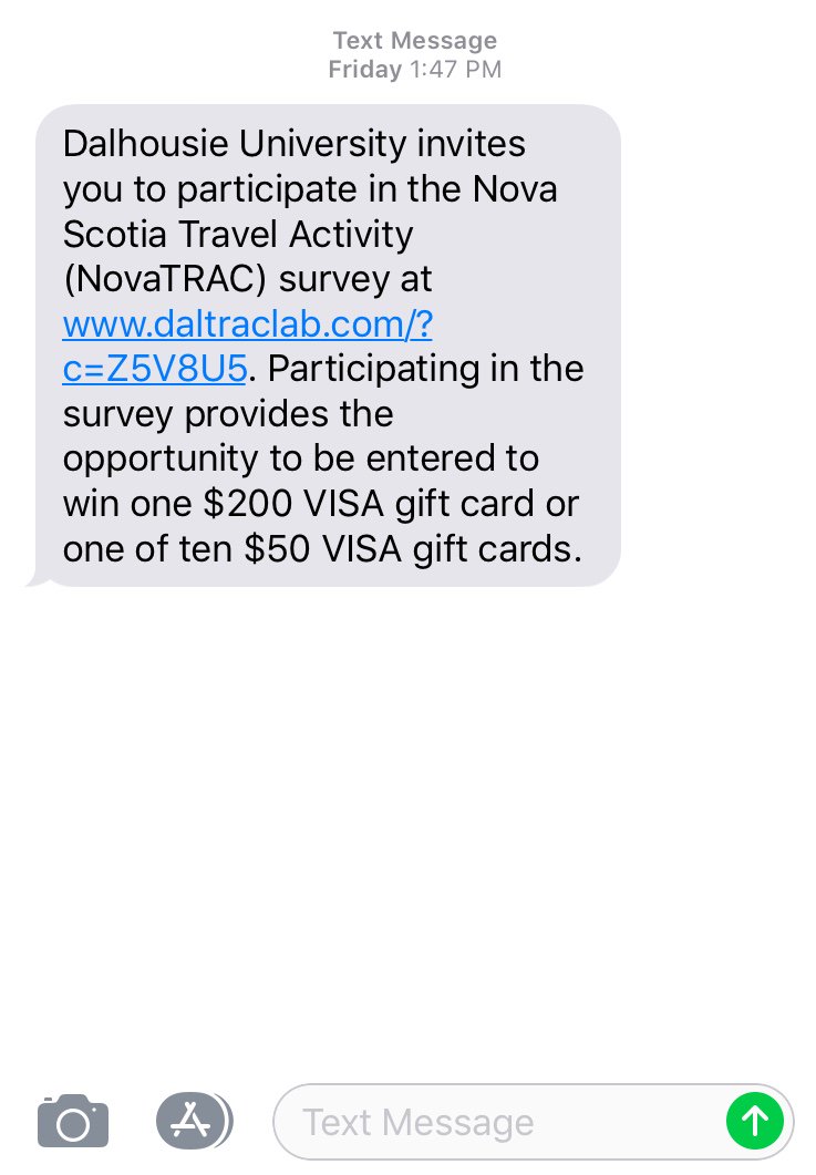 Did you receive this text? if you did, complete the survey!
<a href="/FusionHalifax/">Fusion Halifax</a> @Atl_Planners <a href="/DalArchPlan/">DalArchPlan</a> <a href="/EcologyAction/">Ecology Action Centre (EAC)</a> <a href="/PLANifax/">PLANifax</a>