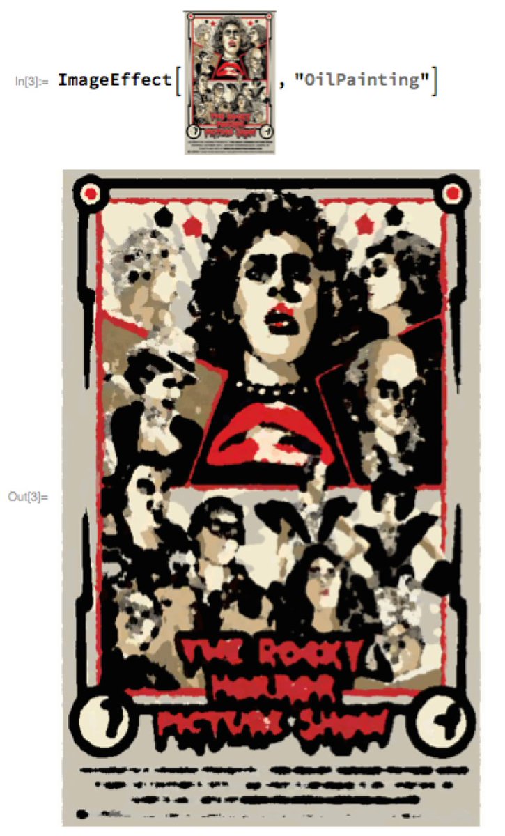 MathematicaTip's tweet image. Apply an oil painting filter to an image wolfr.am/lBjZElSw 
#WolfLangTips #MathematicaTips #ImageEffect #RockyHorror