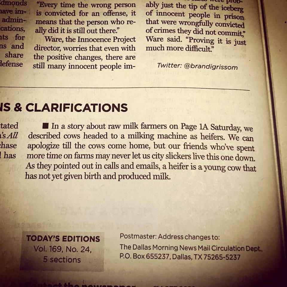 ryanbeckwith's tweet photo. Brutal correction in the Dallas Morning News https://t.co/RU90ZQf752